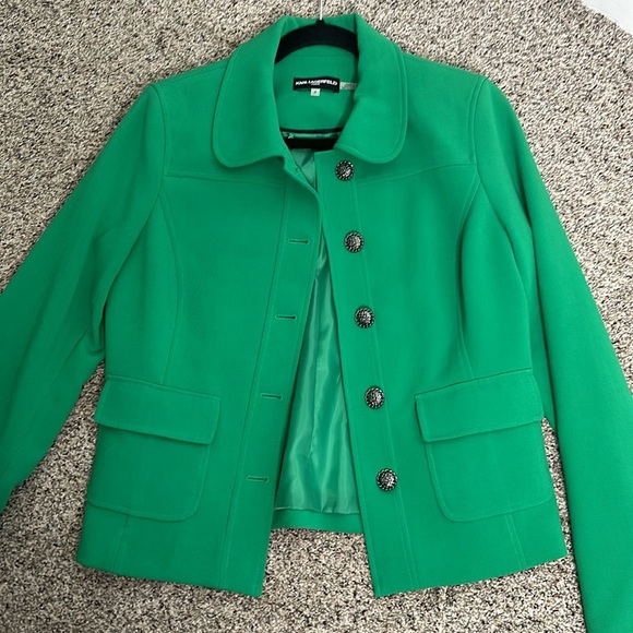 Karl lagerfeld green metallic button jacket size 6 - Picture 9 of 11